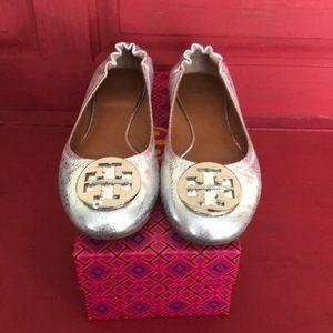 Tory Burch silver Reva flats